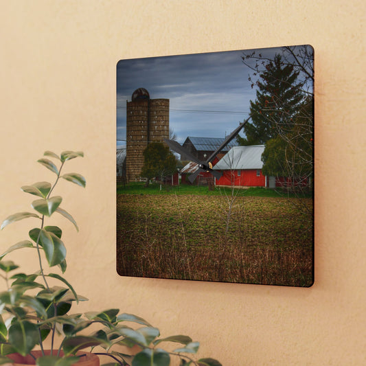 U R There Photography Fostoria Road Greys Rustic Farmhouse Acrylic Analog Wall Clock