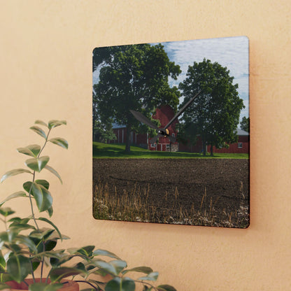 U R There Photography Catlin Road Red II Rustic Farmhouse Acrylic Analog Wall Clock