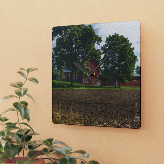 U R There Photography Catlin Road Red II Rustic Farmhouse Acrylic Analog Wall Clock