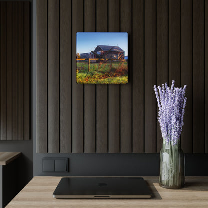 U R There Photography Hunters Creek Grey Saltbox Rustic Farmhouse Acrylic Analog Wall Clock