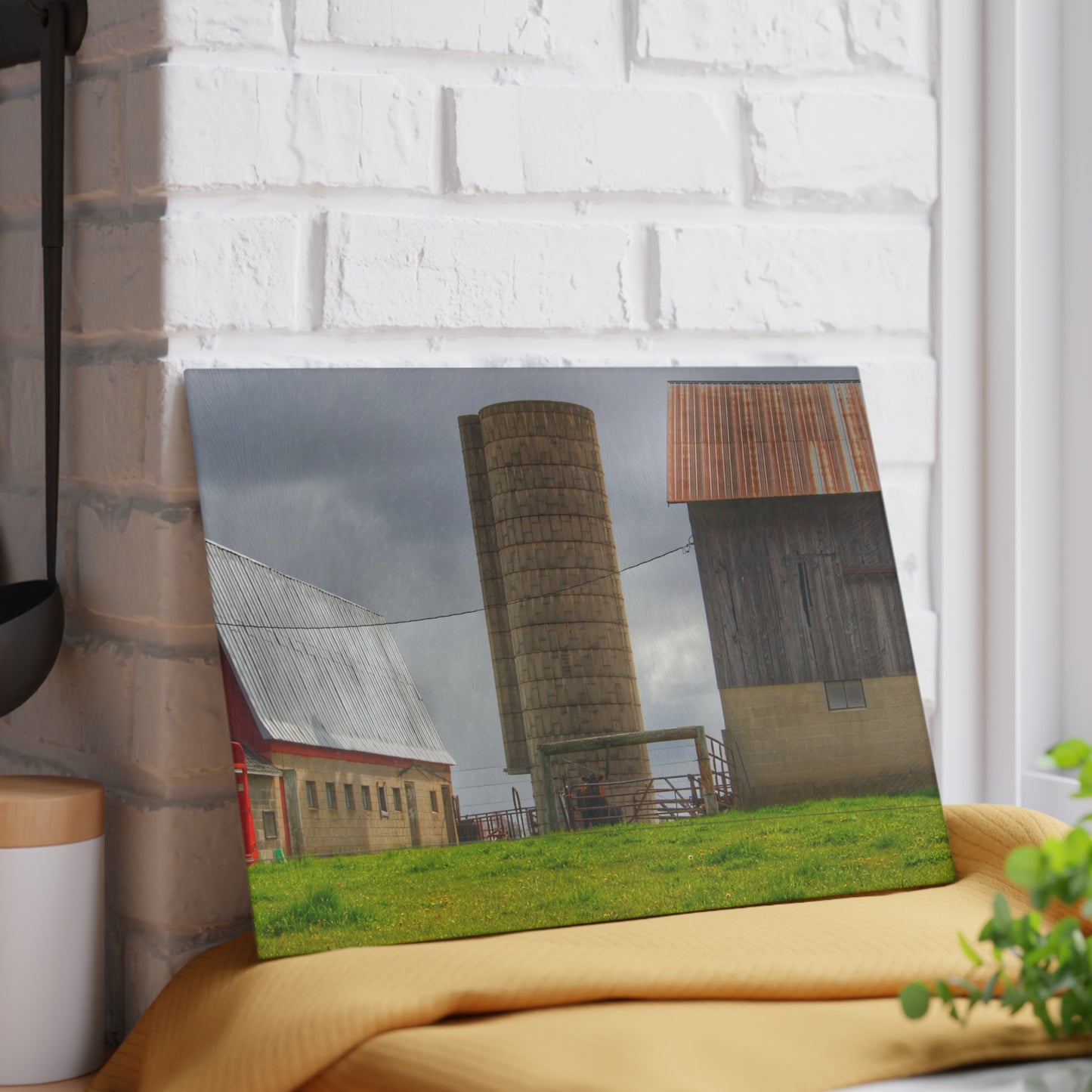 U R There Photography Clothier Road Grey and Silo Rustic Farmhouse Tempered-Glass Cutting Board