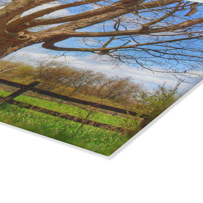 U R There Photography Delano Oak and Little Red Rustic Farmhouse Tempered-Glass Cutting Board