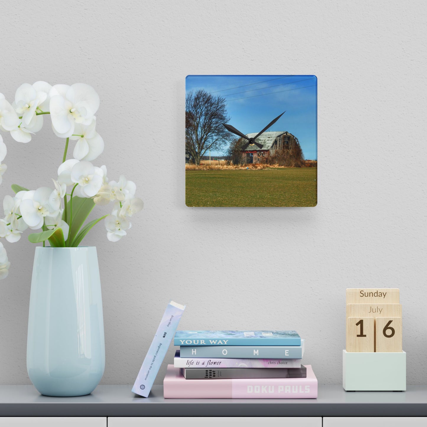 U R There Photography Bay City - Forestville Forgotten Grey Rustic Farmhouse Acrylic Analog Wall Clock