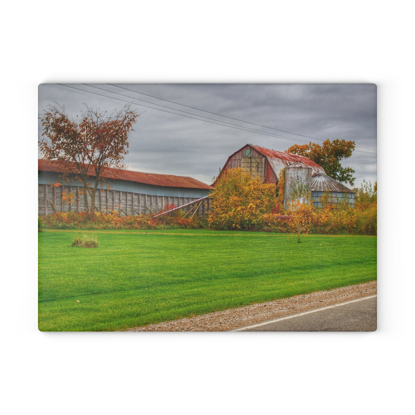 U R There Photography Galbraith Road Red Rustic Farmhouse Tempered-Glass Cutting Board