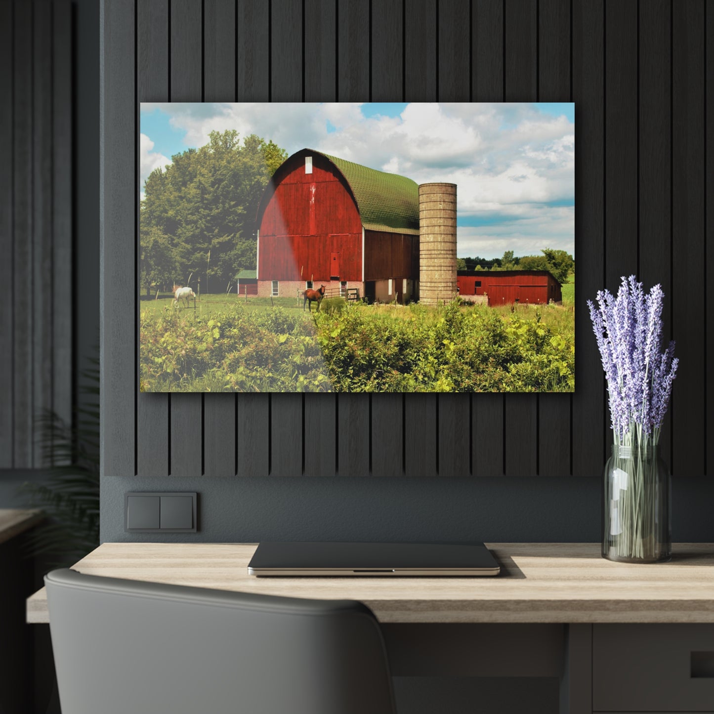 U R There Photography Elmwood Road Red and Horses Rustic Farmhouse Acrylic Wall Print