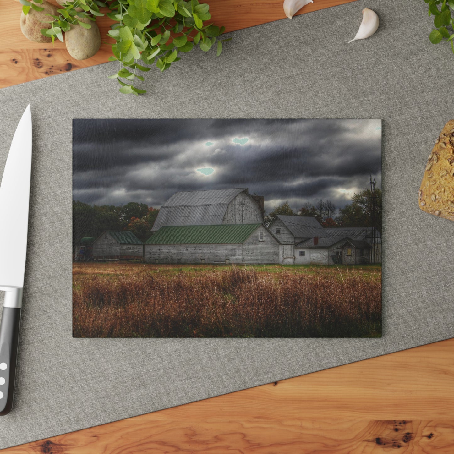 U R There Photography Farnsworth Road White Rustic Farmhouse Tempered-Glass Cutting Board