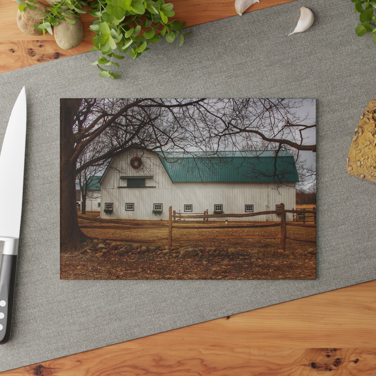 U R There Photography Wilder Road White Rustic Farmhouse Tempered-Glass Cutting Board