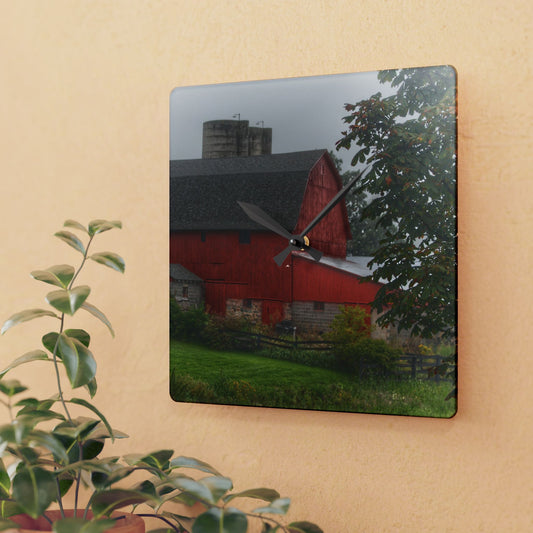 U R There Photography Five Lakes Road Red I Rustic Farmhouse Acrylic Analog Wall Clock