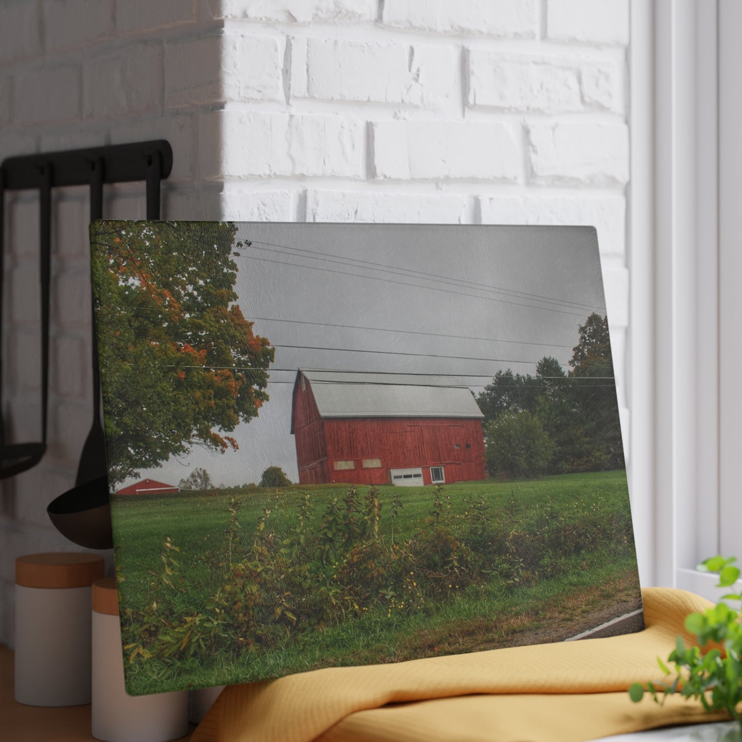 U R There Photography Bronson Lake Road Red Rustic Farmhouse Tempered-Glass Cutting Board