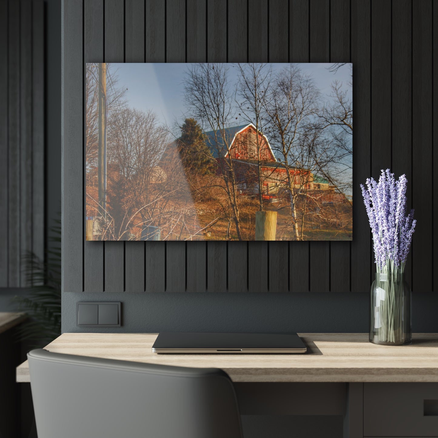 U R There Photography Otter Lake Road Hillside Red Rustic Farmhouse Acrylic Wall Print