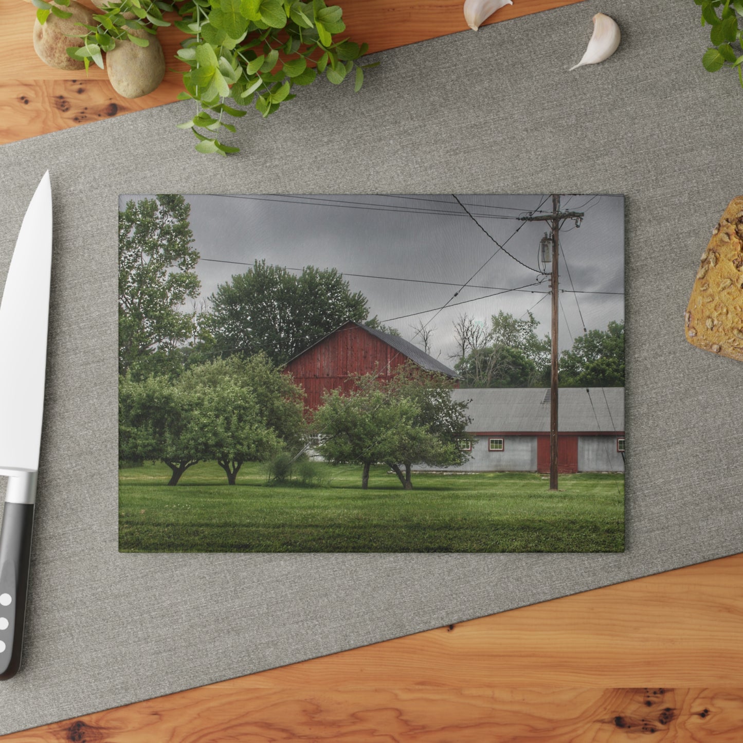 U R There Photography Hidden Red of M-24 Rustic Farmhouse Tempered-Glass Cutting Board