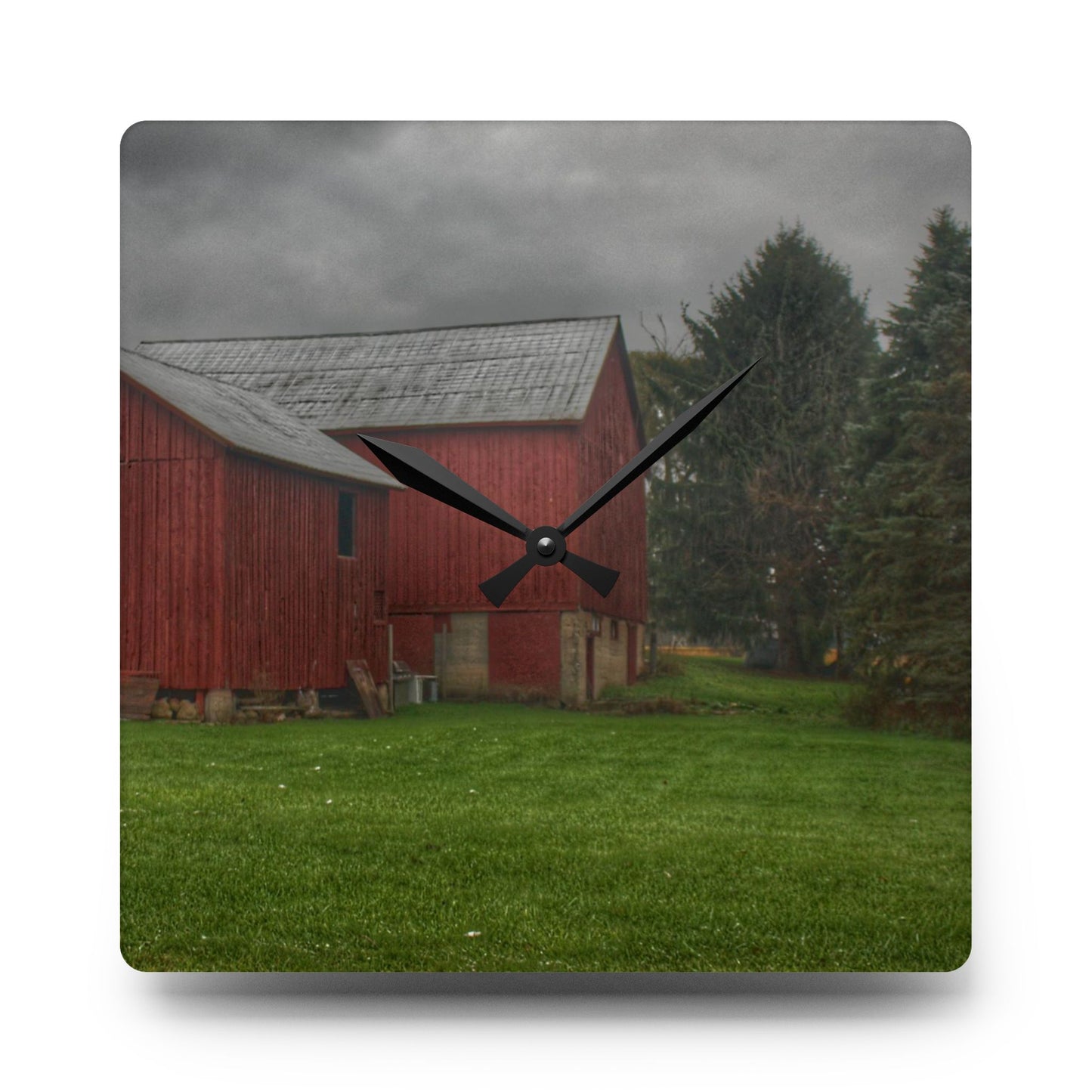 U R There Photography Bowers Road Red II Rustic Farmhouse Acrylic Analog Wall Clock
