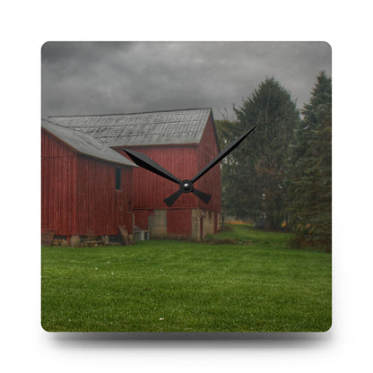 U R There Photography Bowers Road Red II Rustic Farmhouse Acrylic Analog Wall Clock
