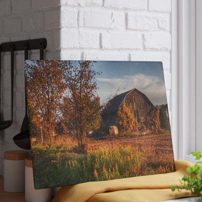 U R There Photography Lake Pleasant Road Grey Rustic Farmhouse Tempered-Glass Cutting Board 11"x 15"