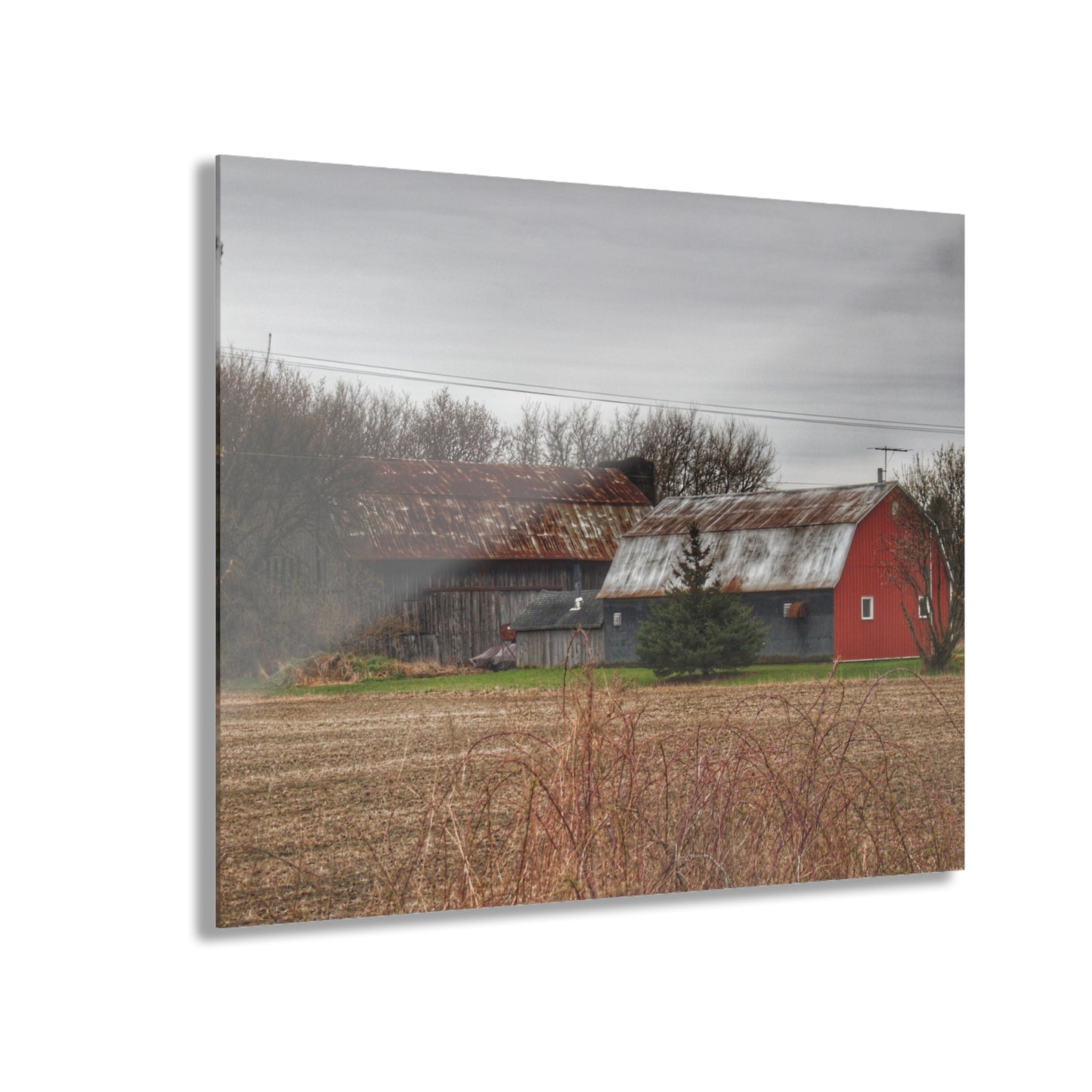 U R There Photography South Summers Road Rusted Grey and Little Red Rustic Farmhouse Acrylic Wall Print