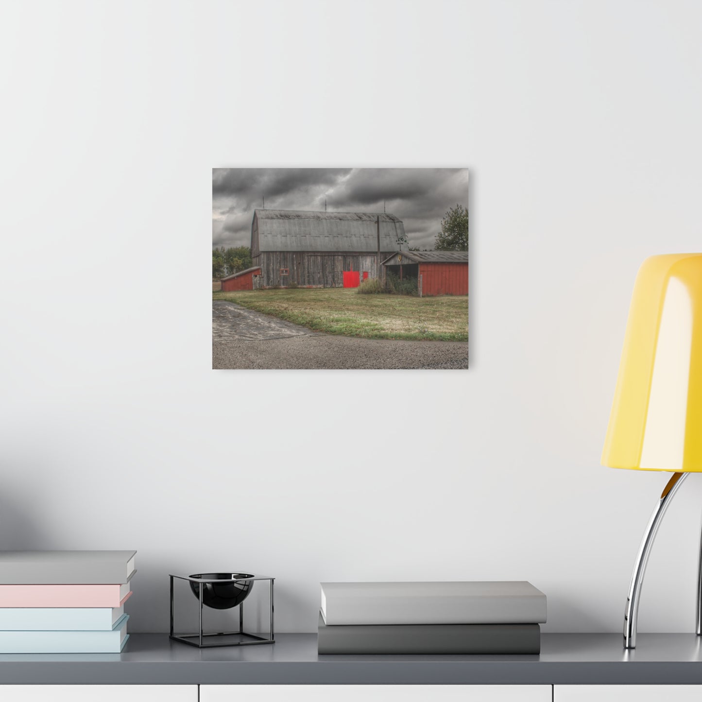 U R There Photography Wadsworth Road Grey Saltbox Rustic Farmhouse Acrylic Wall Print
