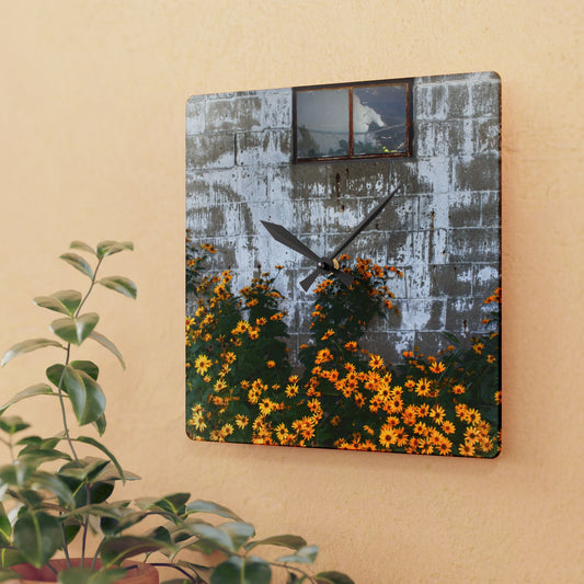 U R There Photography Golden Blooms on McDowell Rustic Farmhouse Acrylic Analog Wall Clock