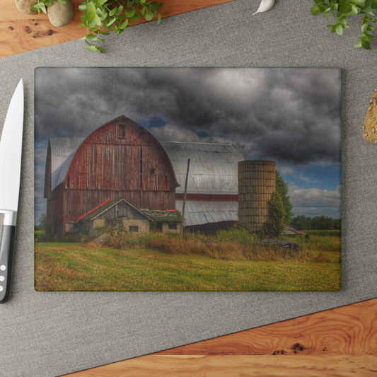 U R There Photography Valentine Road Red I Rustic Farmhouse Tempered-Glass Cutting Board