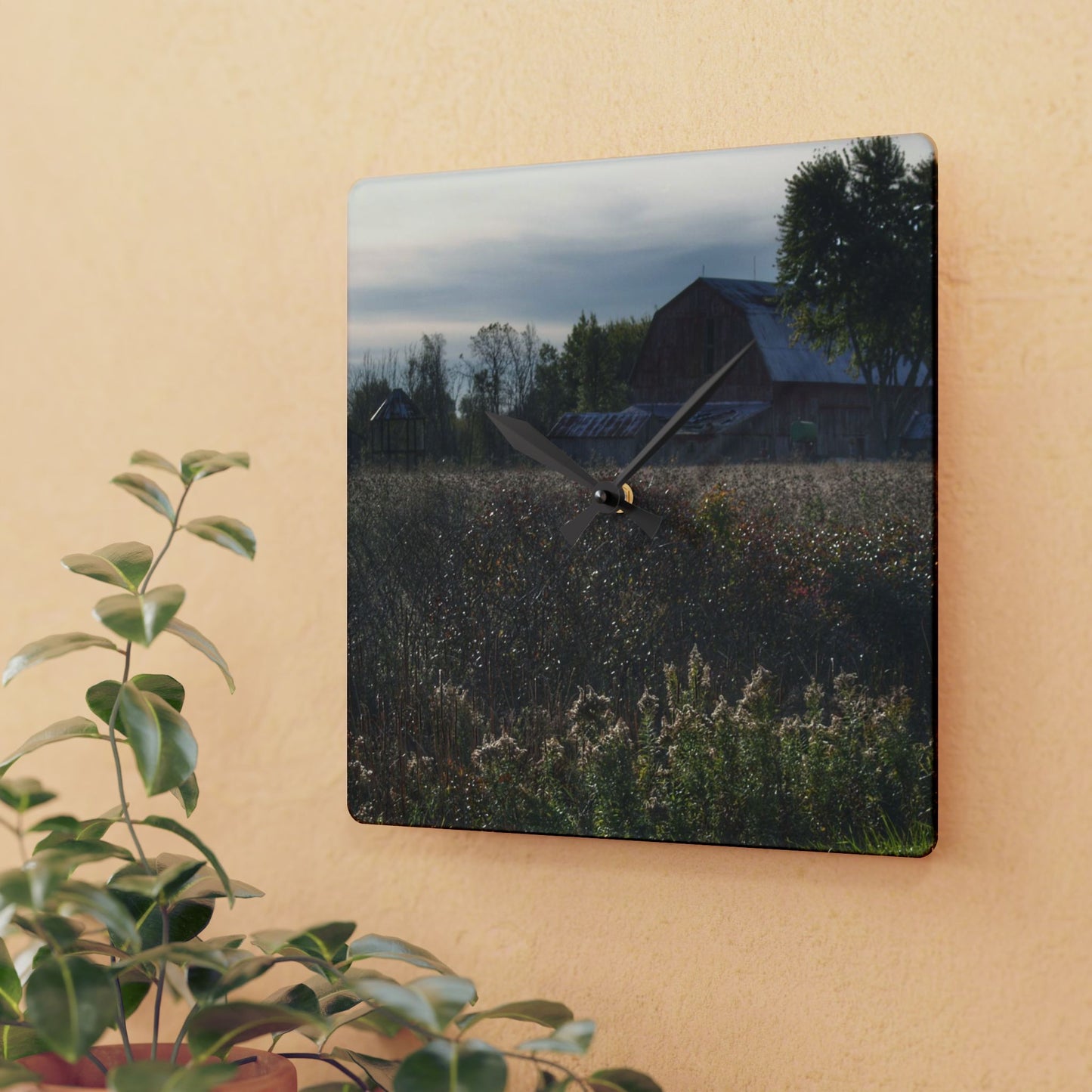 U R There Photography Brown City Road Red Rustic Farmhouse Acrylic Analog Wall Clock