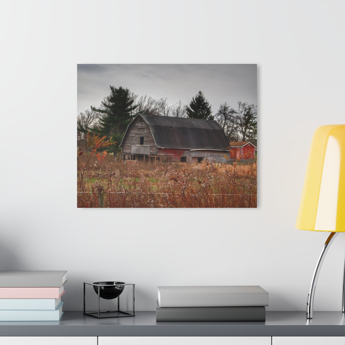 U R There Photography Field Grey and Little Red Rustic Farmhouse Acrylic Wall Print