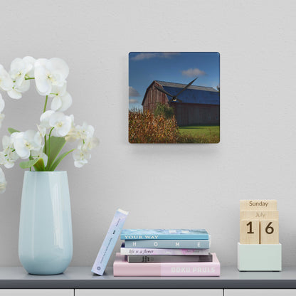 U R There Photography Croswell Fargo Road Red Rustic Farmhouse Acrylic Analog Wall Clock