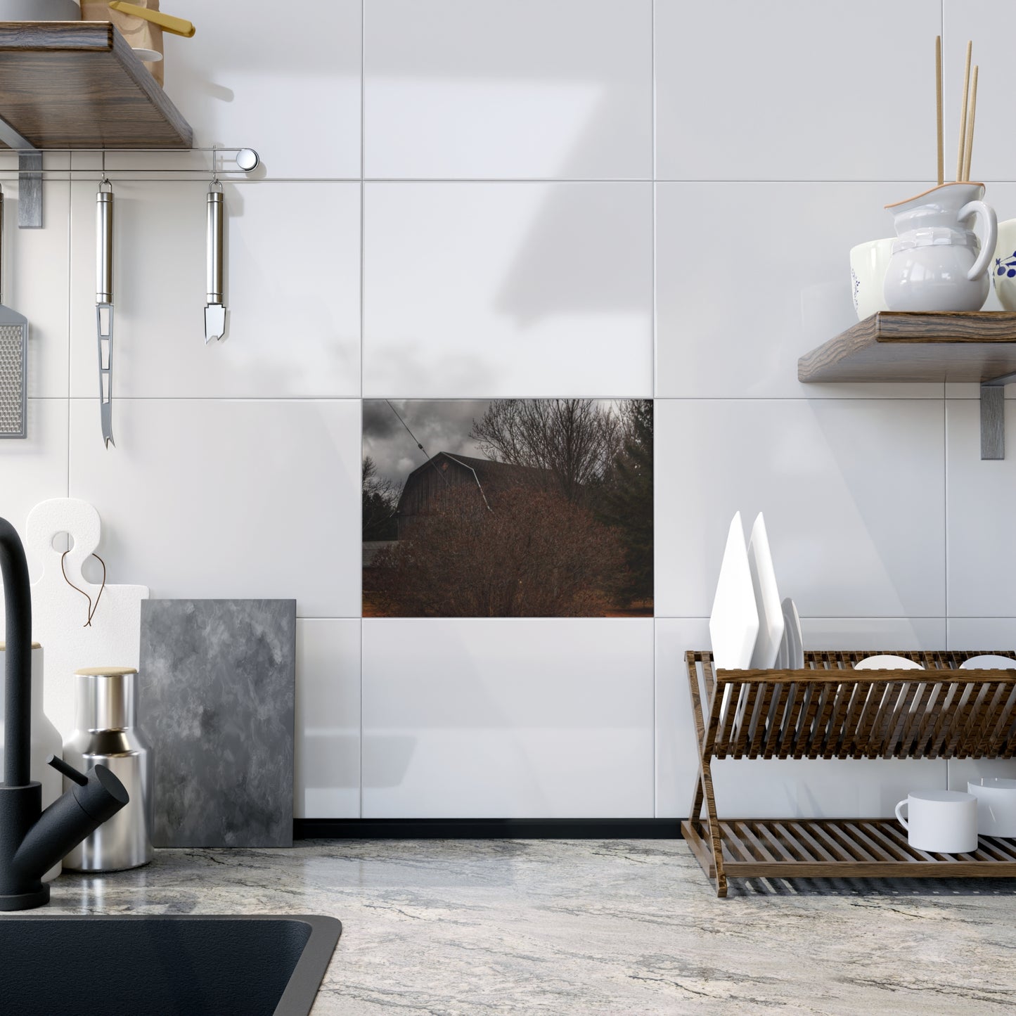 U R There Photography Caro Grey Hidden Rustic Farmhouse Decorative Ceramic Tile