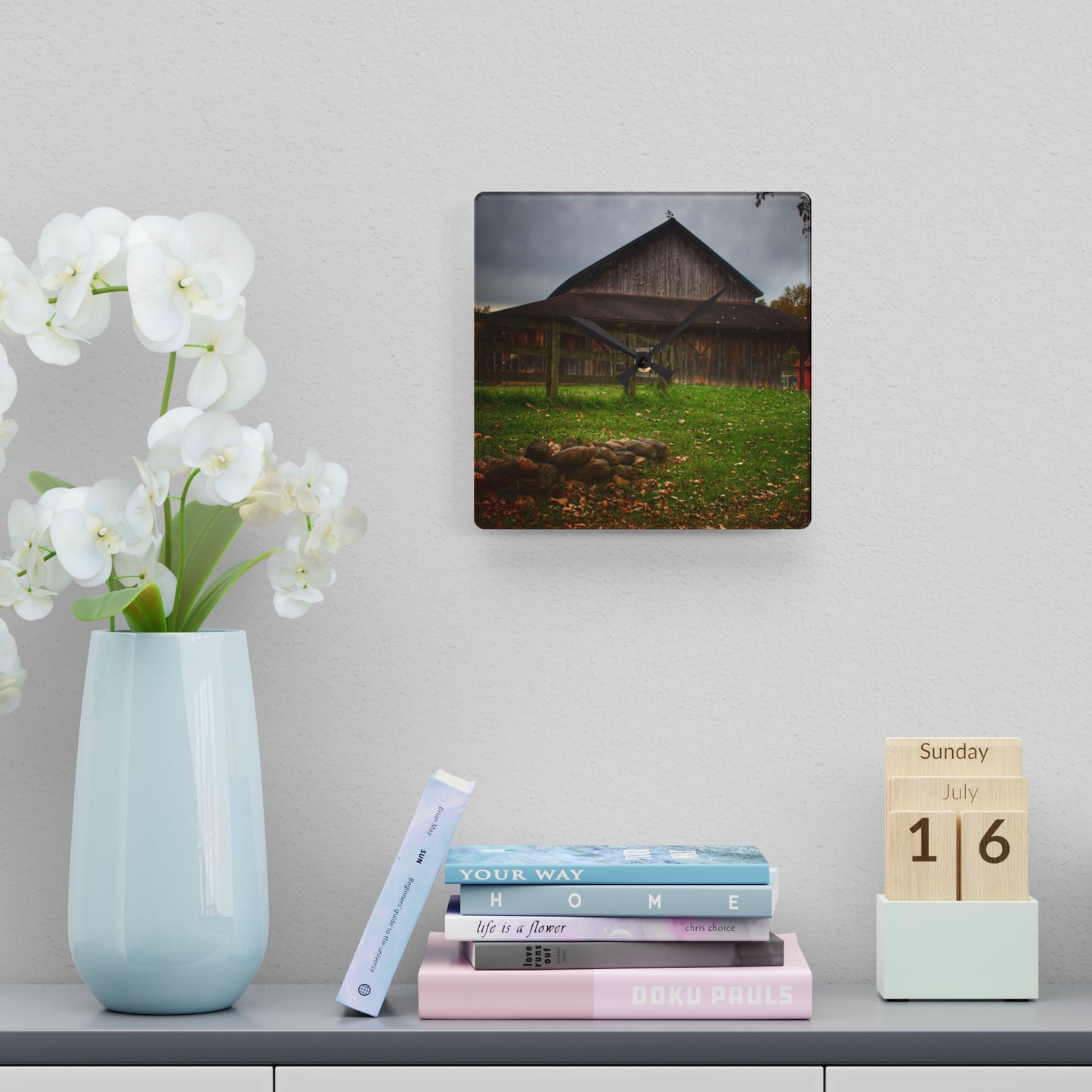 U R There Photography Chalet Grey II Rustic Farmhouse Acrylic Analog Wall Clock
