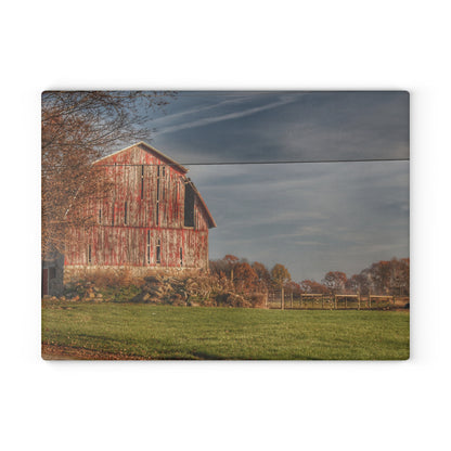 U R There Photography Marathon Road Red Cow Barn Rustic Farmhouse Tempered-Glass Cutting Board