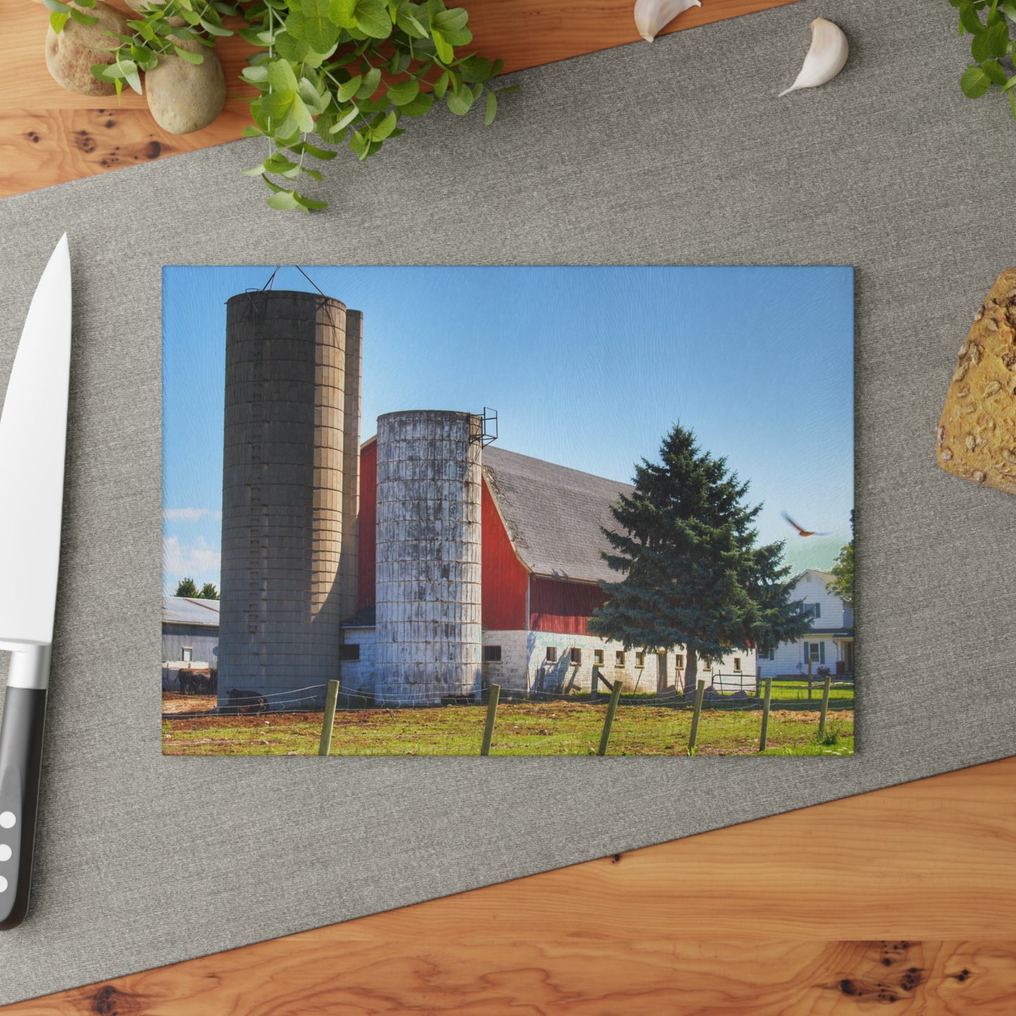 U R There Photography Hunters Creek Road Cow Barn I Rustic Farmhouse Tempered-Glass Cutting Board