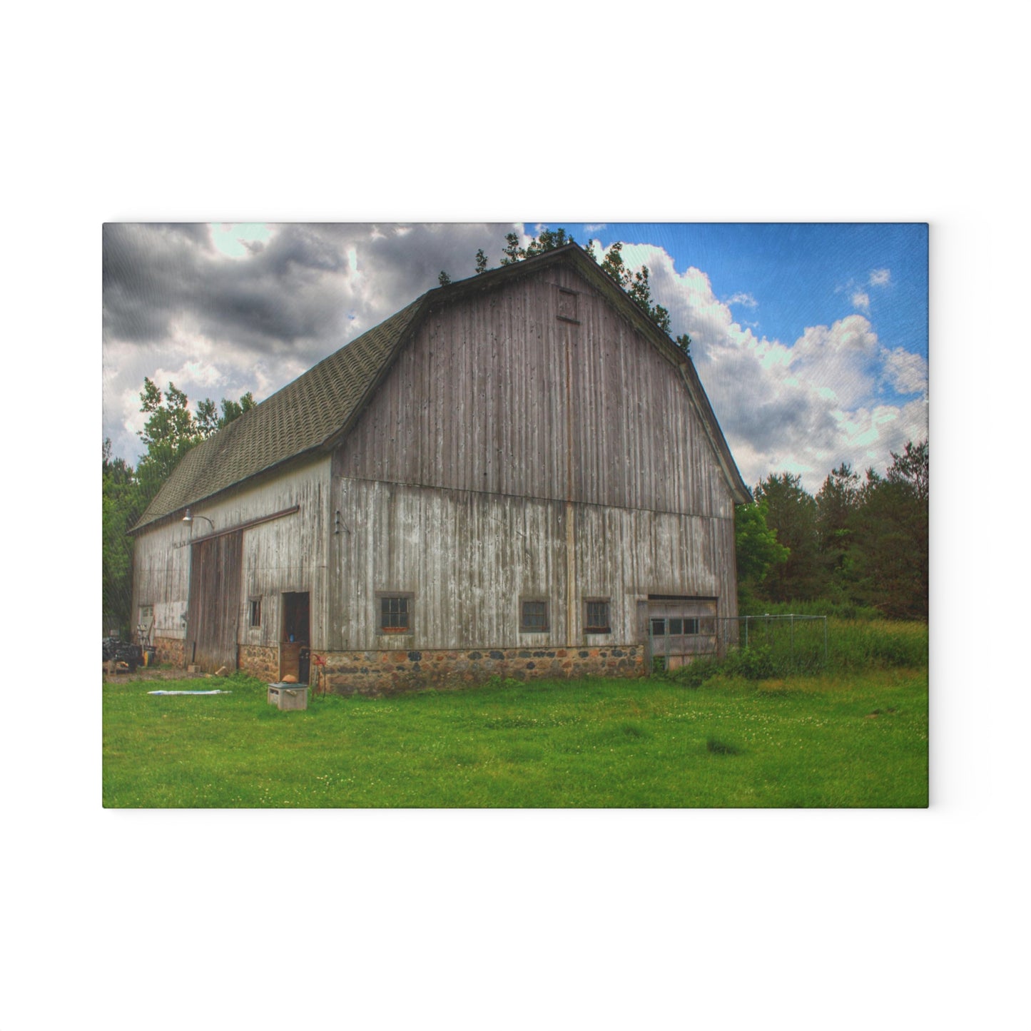 U R There Photography Fieldstone Grey Rustic Farmhouse Tempered-Glass Cutting Board