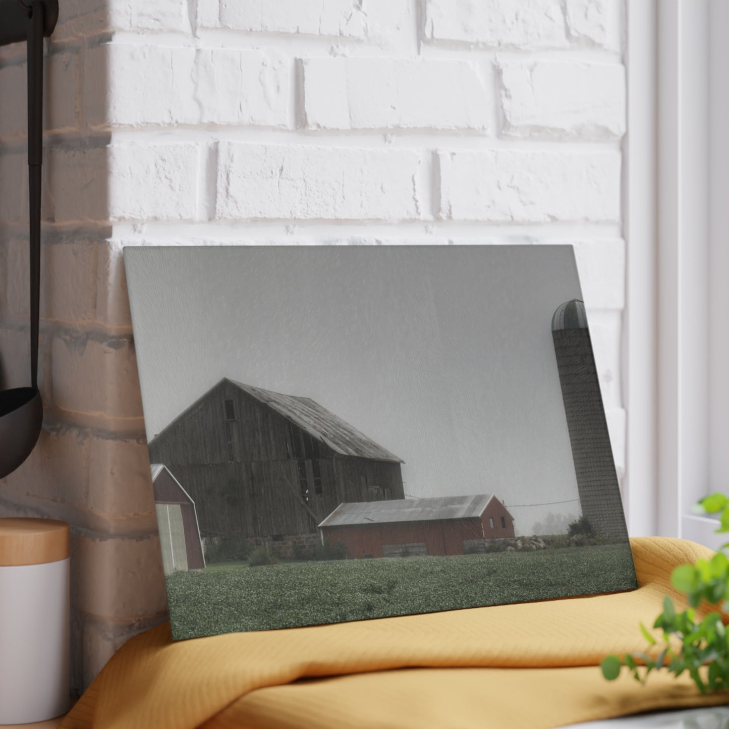 U R There Photography Farm in the Fog Rustic Farmhouse Tempered-Glass Cutting Board