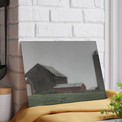 U R There Photography Farm in the Fog Rustic Farmhouse Tempered-Glass Cutting Board