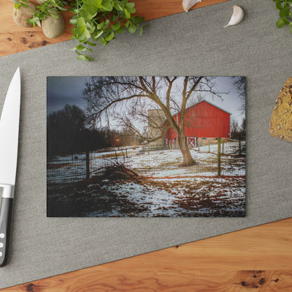 U R There Photography LeValley Road Red and Silo Rustic Farmhouse Tempered-Glass Cutting Board