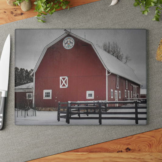 U R There Photography Barns of Barber Road III Rustic Farmhouse Tempered-Glass Cutting Board