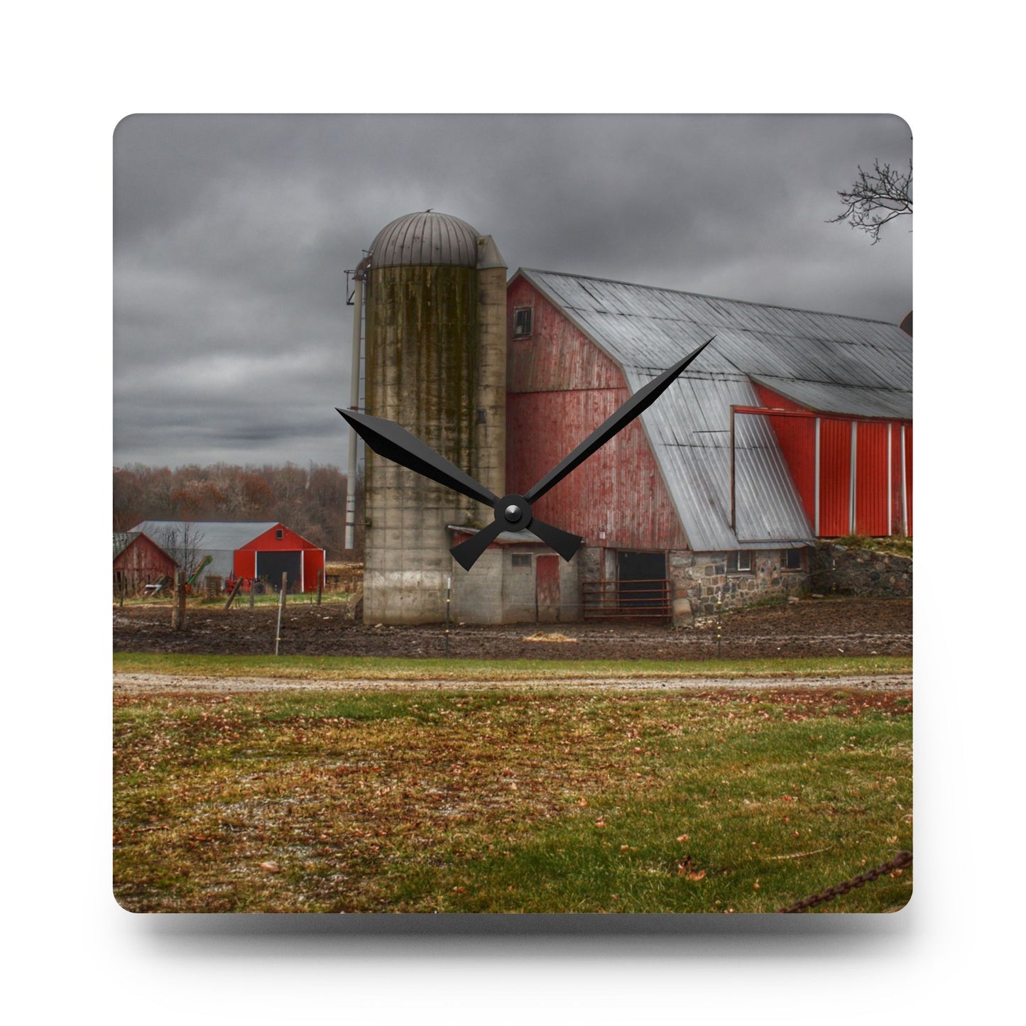U R There Photography Slattery Roadside Red I Rustic Farmhouse Acrylic Analog Wall Clock