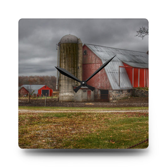 Slattery Roadside Red I Rustic Farmhouse Acrylic Analog Wall Clock 10.75'' × 10.75'' (Square)