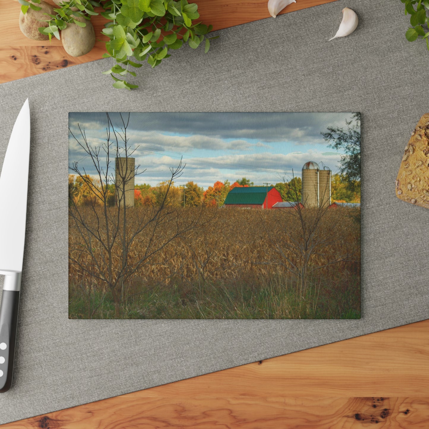 U R There Photography Beyond the Harvest Corn II Rustic Farmhouse Tempered-Glass Cutting Board