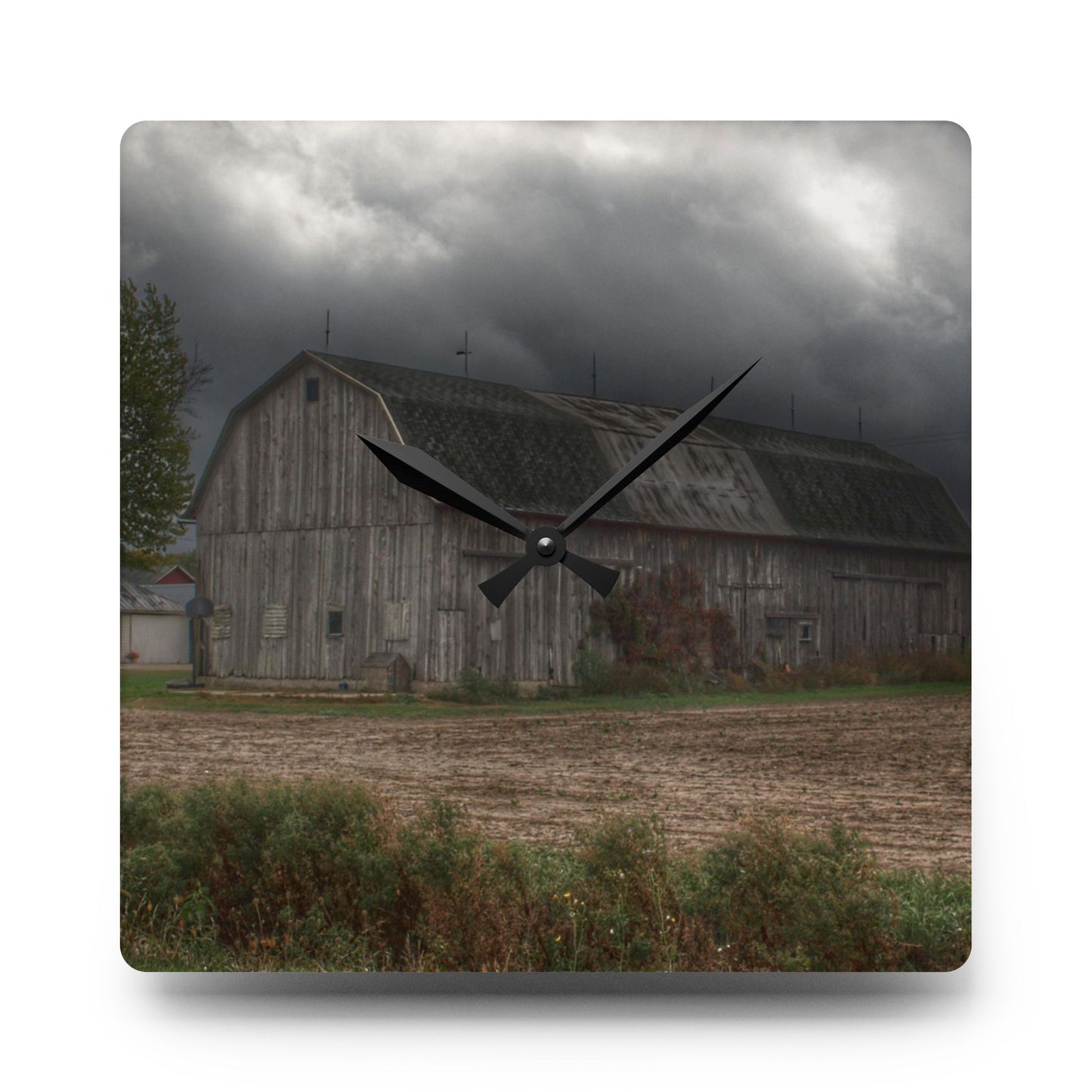 U R There Photography Waterman Road Grey II Rustic Farmhouse Acrylic Analog Wall Clock