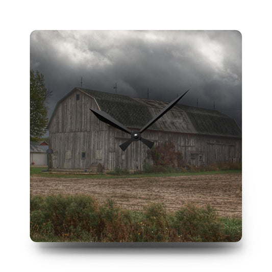 U R There Photography Waterman Road Grey II Rustic Farmhouse Acrylic Analog Wall Clock 10.75'' × 10.75'' (Square)