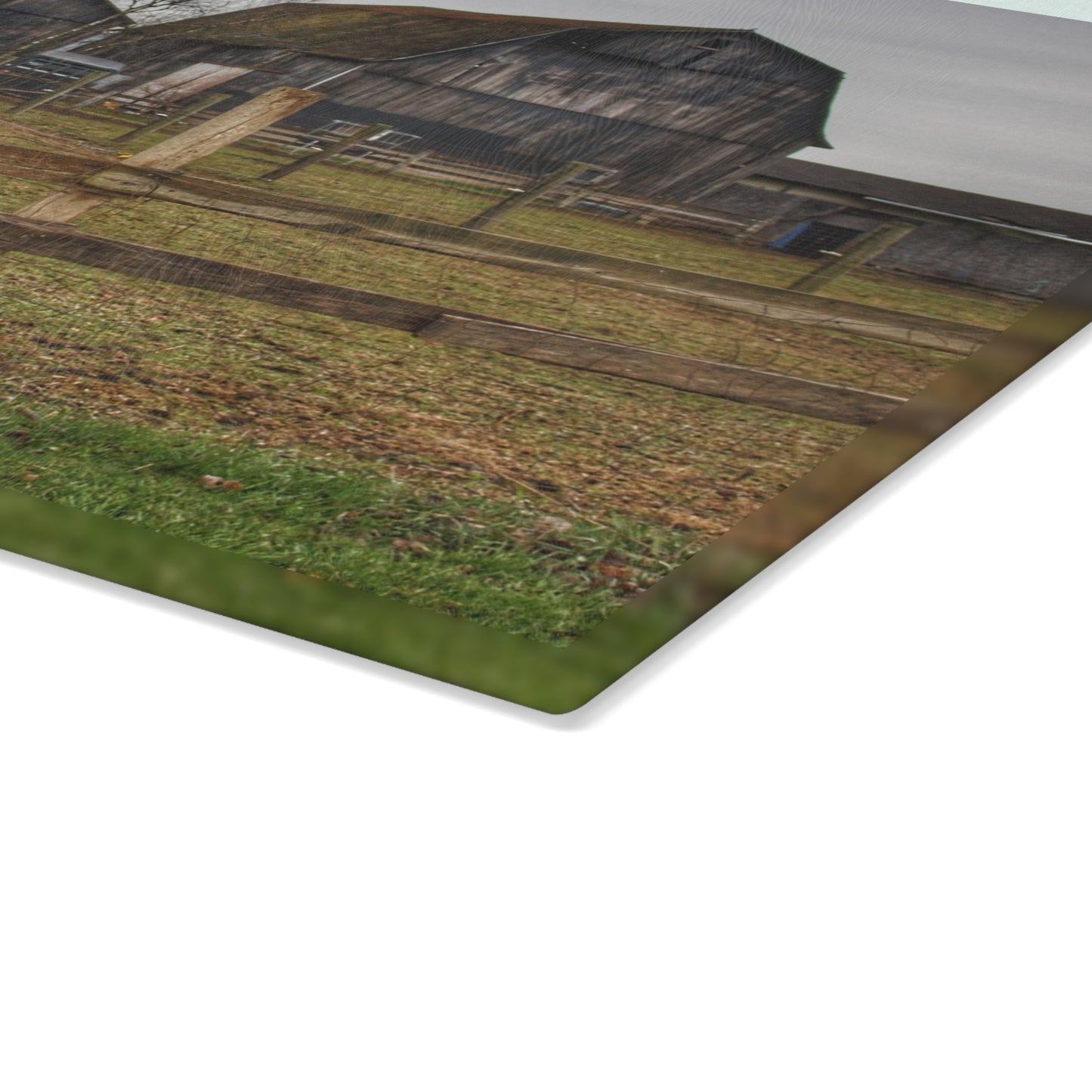 U R There Photography South Summers Road Old Grey and Caramel II Rustic Farmhouse Tempered-Glass Cutting Board