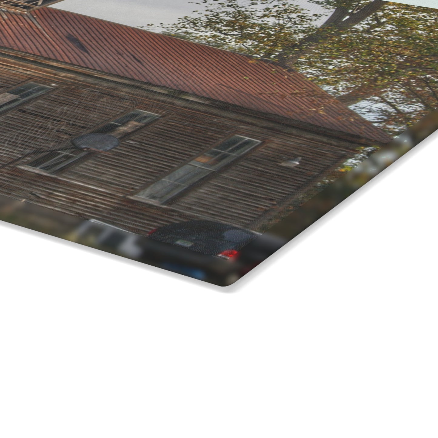 U R There Photography Taylor Road Church of Old Rustic Farmhouse Tempered-Glass Cutting Board