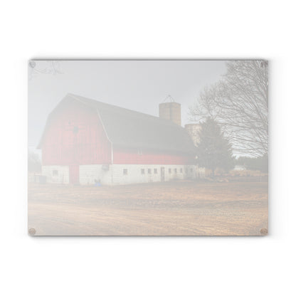 U R There Photography Hunters Creek Red Cow Barn II Rustic Farmhouse Tempered-Glass Cutting Board
