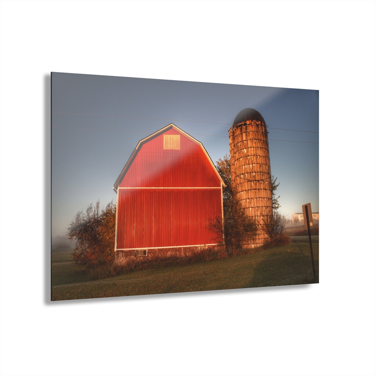 U R There Photography Klam Road Red Meets Foggy Sunrise I Rustic Farmhouse Acrylic Wall Print
