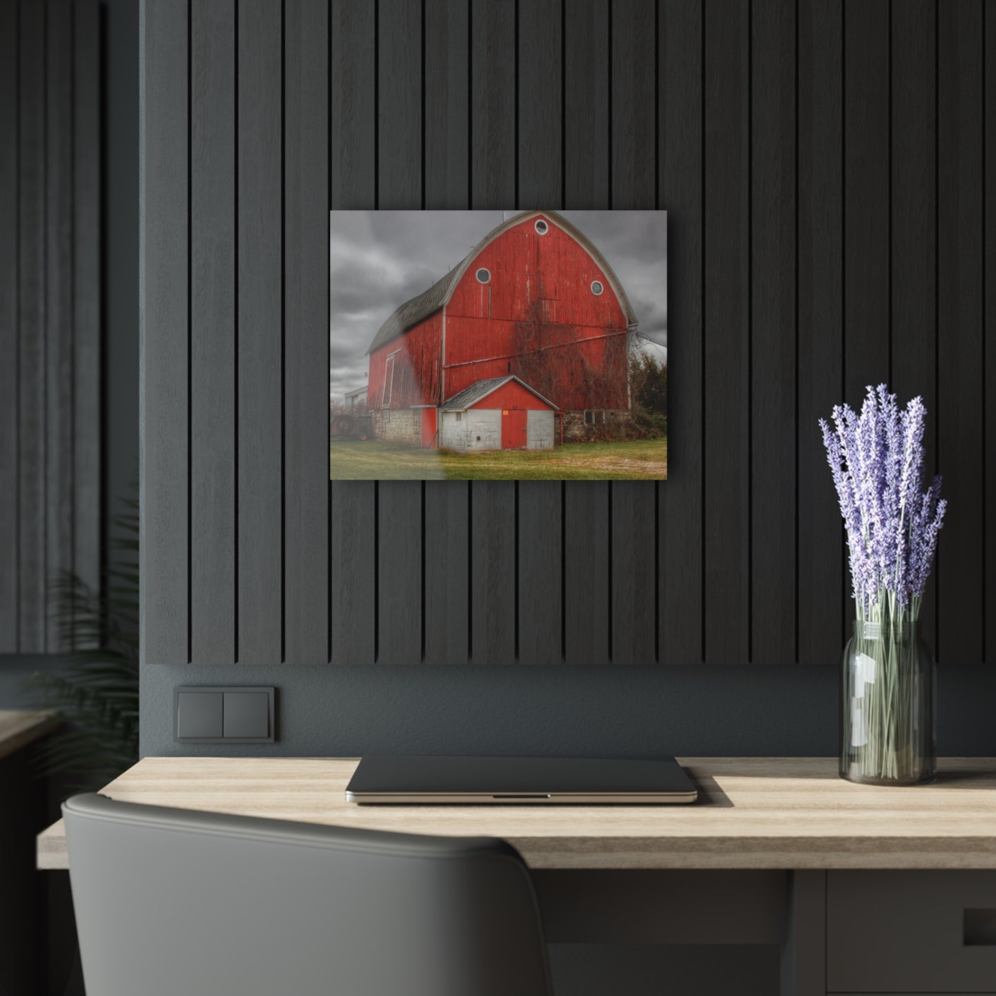 U R There Photography Slattery Road Fieldstone Red Rustic Farmhouse Acrylic Wall Print