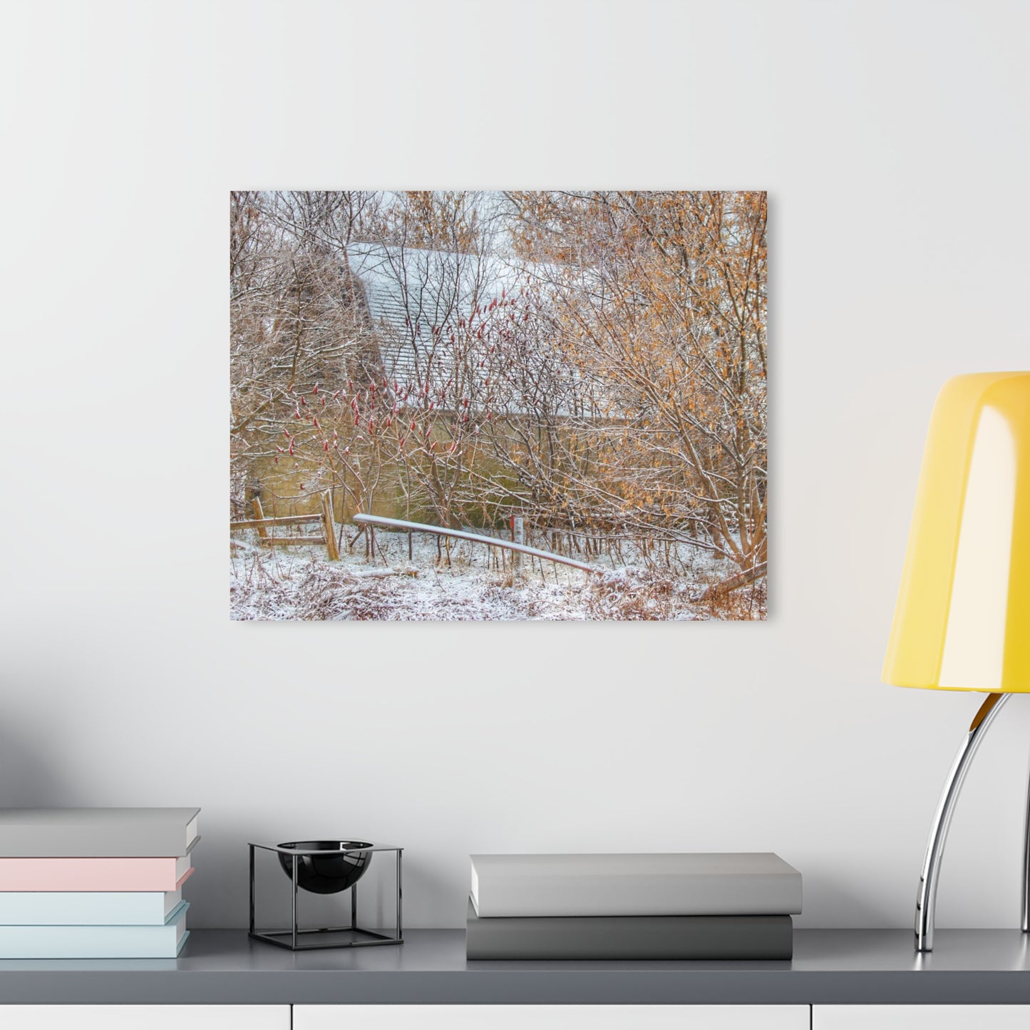 U R There Photography Dryden Road Hidden Winter Grey Rustic Farmhouse Acrylic Wall Print