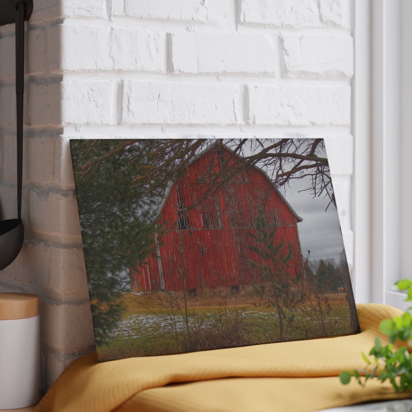 U R There Photography Johnsonmill Road Hidden Red Rustic Farmhouse Tempered-Glass Cutting Board