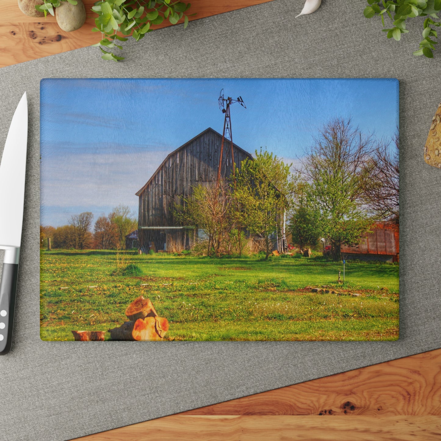 U R There Photography Sohn Road Greys Rustic Farmhouse Tempered-Glass Cutting Board
