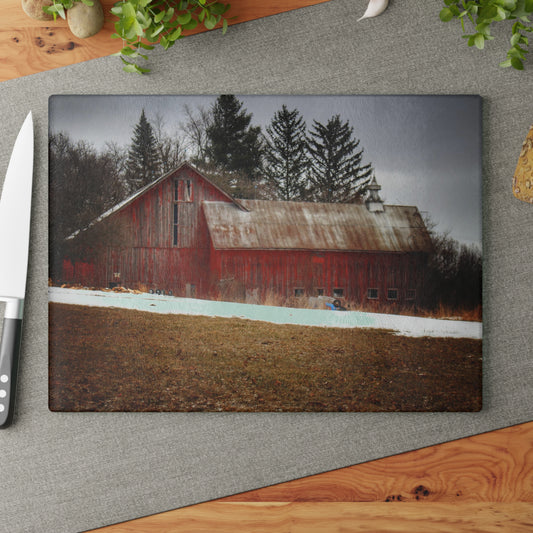 U R There Photography Blacks Corners Road Red Rustic Farmhouse Tempered-Glass Cutting Board