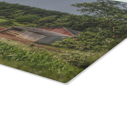 U R There Photography West Oregon Road Hidden Red I Rustic Farmhouse Tempered-Glass Cutting Board
