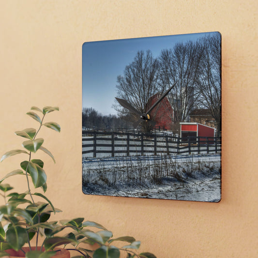 U R There Photography West Lake Road Red Rustic Farmhouse Acrylic Analog Wall Clock